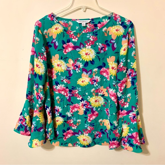 Counterparts Floral Green Blouse/Top - Large - Picture 2 of 7